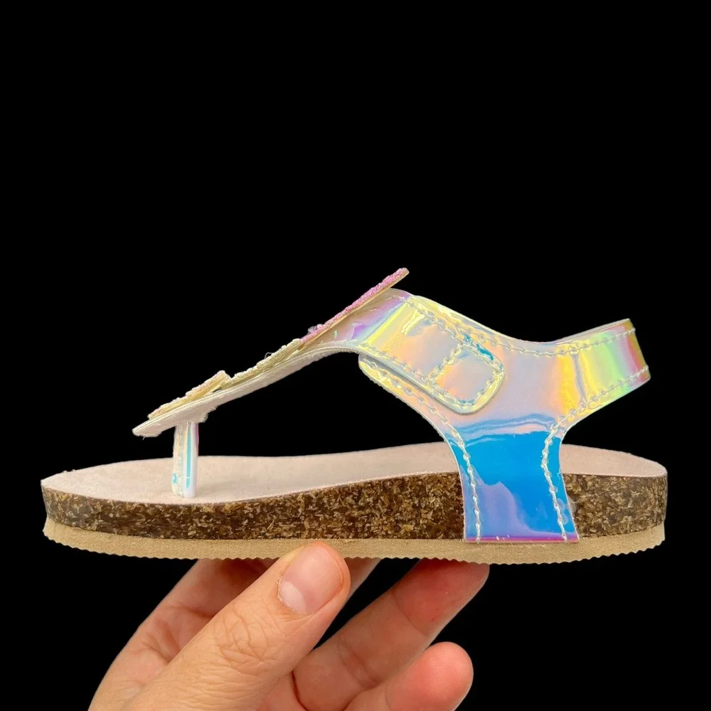 Maggie & Zoe Toddler Girls Butterfly Thong Sandals Size 6 Silver-Tan Lightweight
